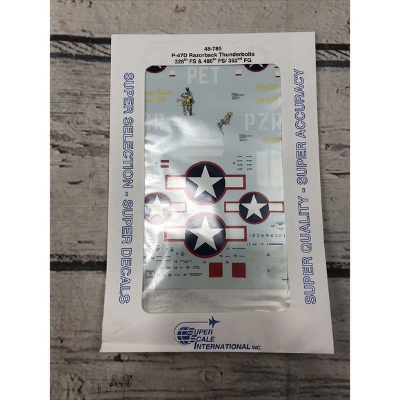 SUPER SCALE 1/48 P-47D RAZORBACK THUNDERBOLTS DECALS 48-785 new - Picture 2 of 5
